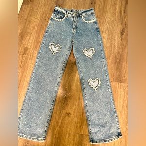 Diamond-Studded Straight Leg Jeans